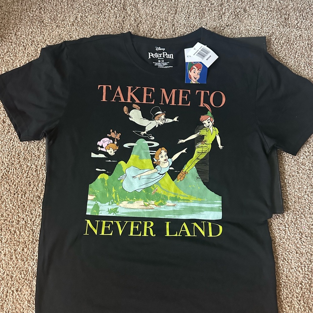 Disney Peter Pan Black T-Shirt with Colorful Characters